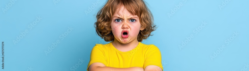 A child crossing their arms and pouting angrily after being told no, expressing raw frustration A child crossing their arms and pouting angrily after being told no, expressing raw frustration