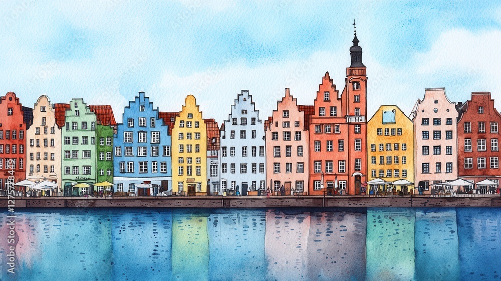 Fototapeta premium Colorful Historic Buildings by the Water in Charming European City