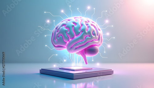Futuristic glowing human brain in digital space
