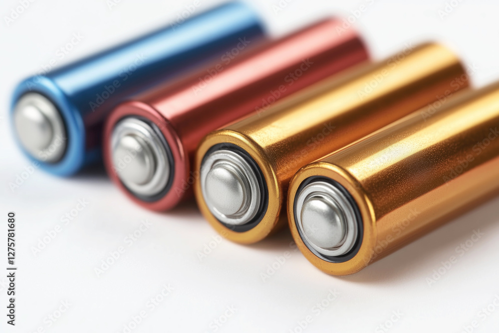 Batteries on gray background, energy, recycling concepts Batteries on gray background, energy, recycling concepts