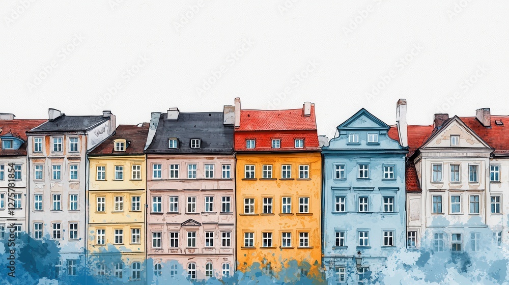 Fototapeta premium Colorful Row of Vintage European Townhouses with Artistic Effect