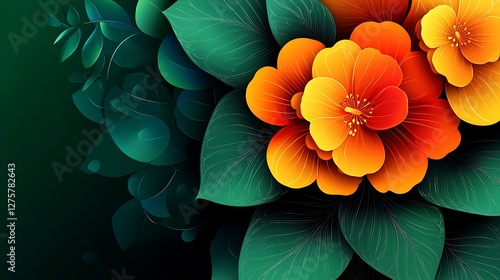 Wallpaper Mural Decorative orange flowers on dark background Torontodigital.ca