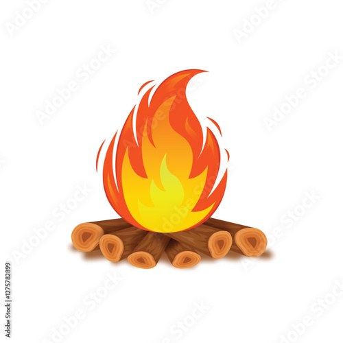 Cartoon illustration of a campfire with burning pieces of wood. bonfire sign, flaming fire clip art.vector illustration