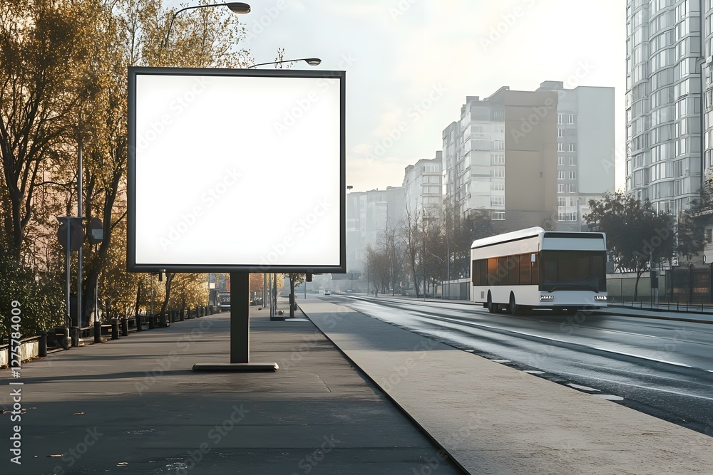 Blank Billboard Next to the Highway with Scenic Background Blank Billboard Next to the Highway with Scenic Background