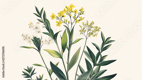 Wallpaper Mural Vintage floral illustration, botanical design, detailed flowers and leaves, for a nature-themed background, possible use in greeting cards or prints Torontodigital.ca