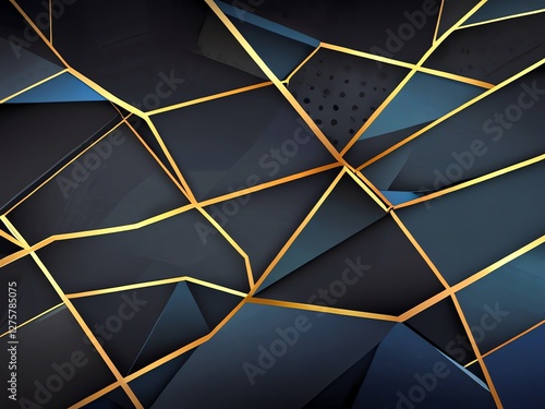 Wallpaper Mural Abstract Geometric Design: Dark Blue and Gold Triangles Torontodigital.ca