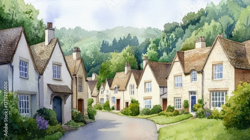 Wallpaper Mural Serene Village Scene with Quaint Houses and Lush Greenery Torontodigital.ca