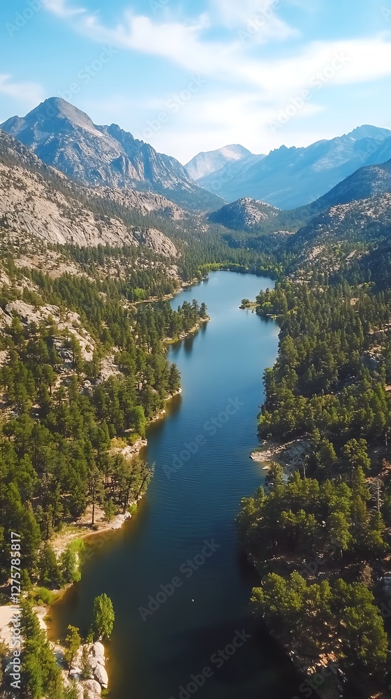 High-Angle Lake Winding Through Mountains High-Angle Lake Winding Through Mountains