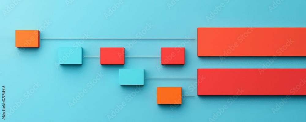 Obraz premium Successful project management timeline concept. Colorful geometric shapes arranged on a blue background.