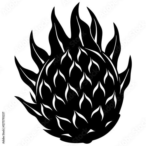 dragon fruit black silhouette vector, Simple silhouette Design vector icon with white background. Fruit silhouette vector