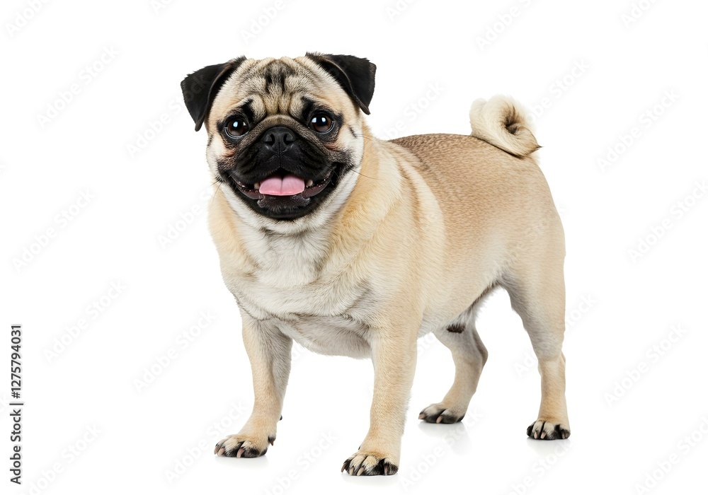 Cream Pug dog, on white background Cream Pug dog, on white background