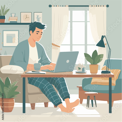 Men Working from Home with Laptops in a Cozy Atmosphere
