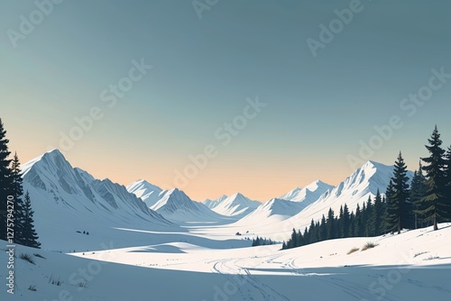 Wallpaper Mural skiers are traveling down a snowy mountain slope with trees Torontodigital.ca