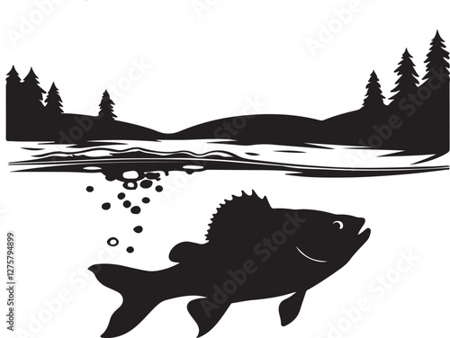 Jumping fish silhouette collection. Black fish vector illustration.