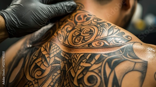 Large Detailed Back Tattoo Design photo