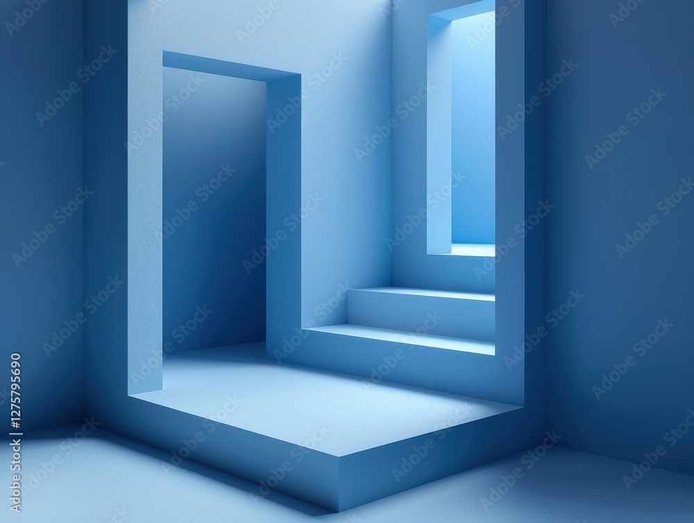 Fototapeta premium Blue minimalist abstract geometric interior architecture