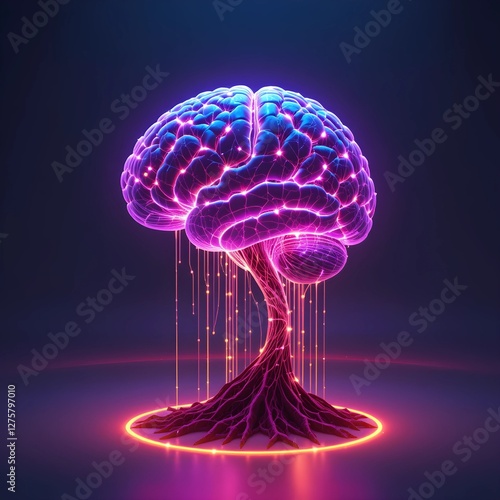 Glowing Neural Network Tree with Illuminated Brain