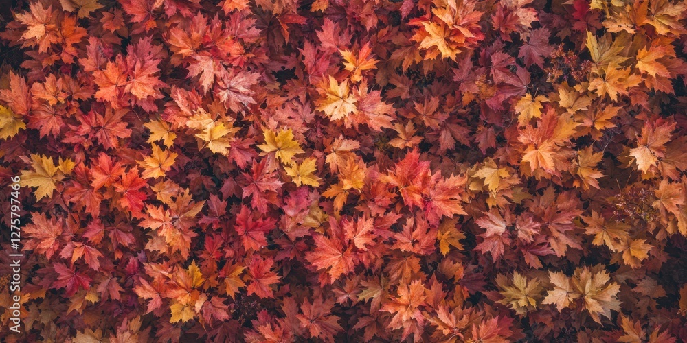 Autumn Background With Colored red leaves. Fall backdrop border made with red leaves. Wide banner template with copy space for text. Top view. Autumn composition. Thanksgiving day flat lay. Full frame Autumn Background With Colored red leaves. Fall backdrop border made with red leaves. Wide banner template with copy space for text. Top view. Autumn composition. Thanksgiving day flat lay. Full frame