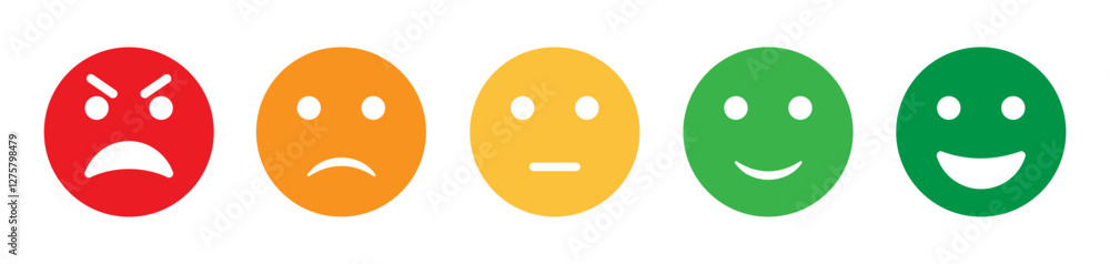 Feedback emoji icons, set of customer satisfaction emoticons expressions signs, sad to happy symbol, bad to good faces icon, satisfaction gauge emoji faces, unhappy smiley shapes, vector illustration. Feedback emoji icons, set of customer satisfaction emoticons expressions signs, sad to happy symbol, bad to good faces icon, satisfaction gauge emoji faces, unhappy smiley shapes, vector illustration.