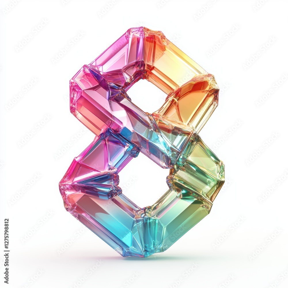 Number 8 made of radiant multicolored crystals with prismatic reflections isolated on a clean white background Number 8 made of radiant multicolored crystals with prismatic reflections isolated on a clean white background