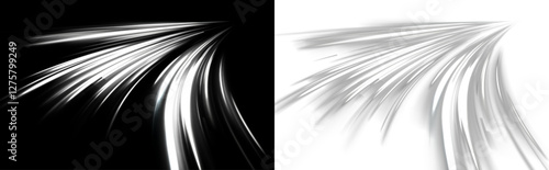PNG Neon Velocity and Infinite Roads: A Digital Perspective of Motion That Merges Opposing PNG Worlds of Black and White, Highlighting the Speed of Energy, Light, and the Flow of Time in a Hypnotic