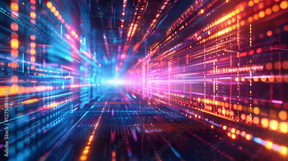 Abstract technology futuristic glowing blue and red light curved lines with high-speed effect on dark blue background. Abstract technology futuristic glowing blue and red light curved lines with high-speed effect on dark blue background.