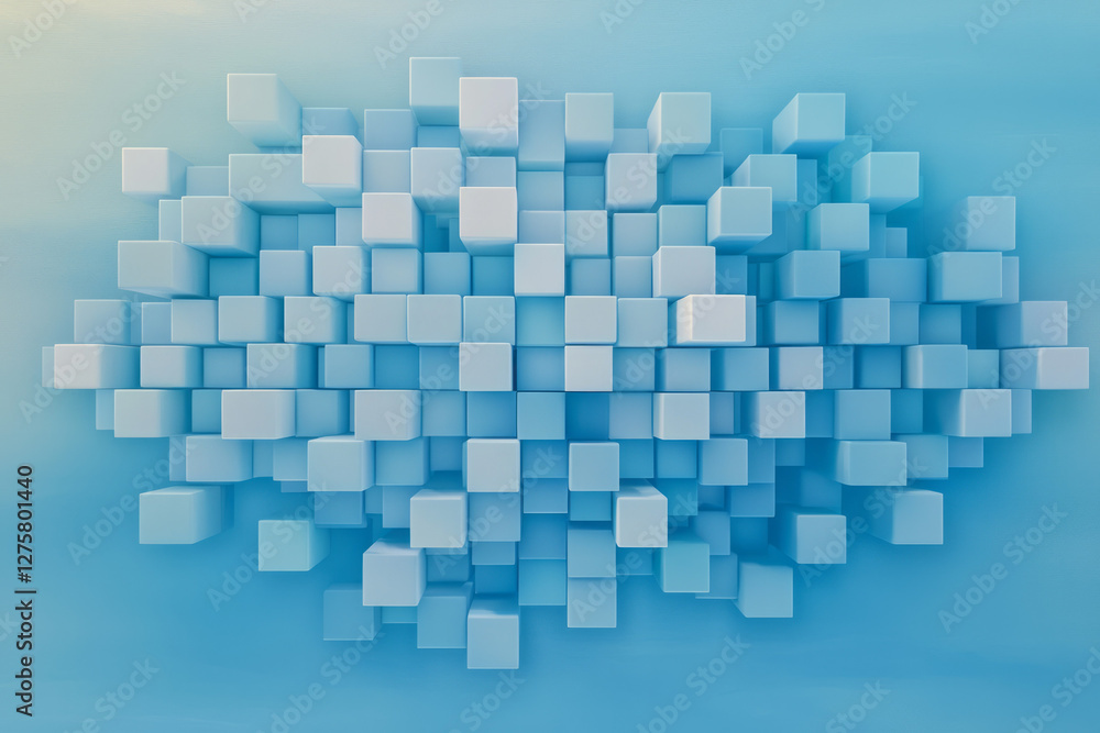 Vast arrangement of floating azure cubes neatly aligned in a translucent grid layout, creating an Vast arrangement of floating azure cubes neatly aligned in a translucent grid layout, creating an
