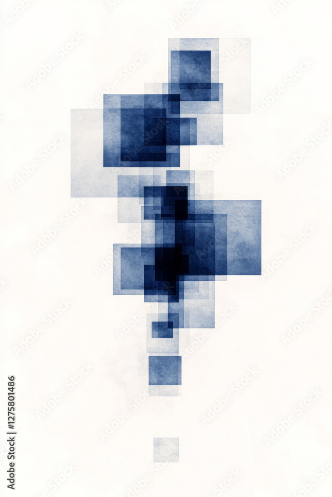 Obraz premium Stylized blueprint-like background overlaid with layered blue cubes, their edges forming sharp