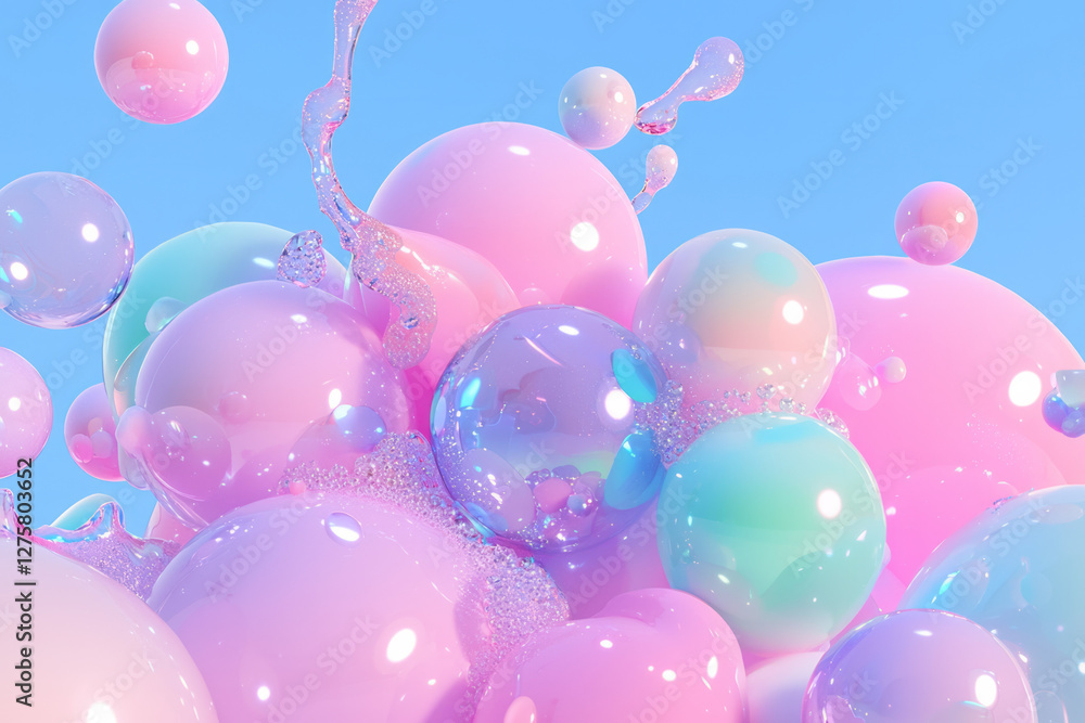 Fantasy-inspired bubble cluster merging cotton-candy pink and shimmering azure tones with delicate Fantasy-inspired bubble cluster merging cotton-candy pink and shimmering azure tones with delicate