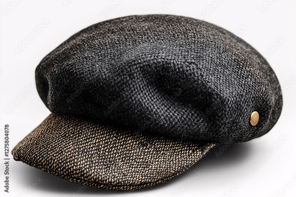 A stylish, textured cap showcasing a unique blend of black and brown materials. Perfect for fashion enthusiasts and vintage accessories lovers. A stylish, textured cap showcasing a unique blend of black and brown materials. Perfect for fashion enthusiasts and vintage accessories lovers.