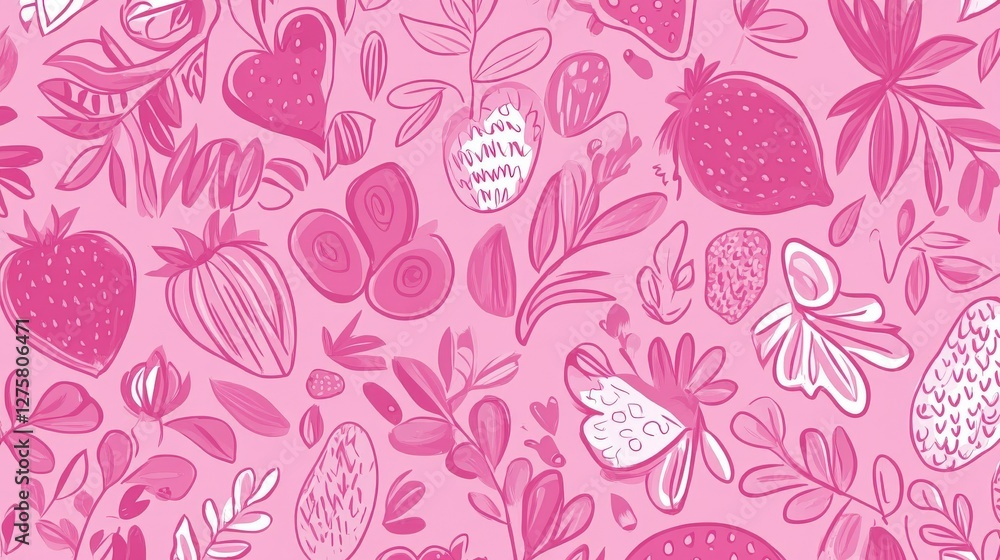 Delicate Pink Strawberry Floral Pattern Design Delicate Pink Strawberry Floral Pattern Design