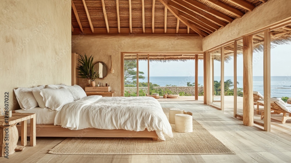Serene Coastal Bedroom with Open View and Natural Light Serene Coastal Bedroom with Open View and Natural Light