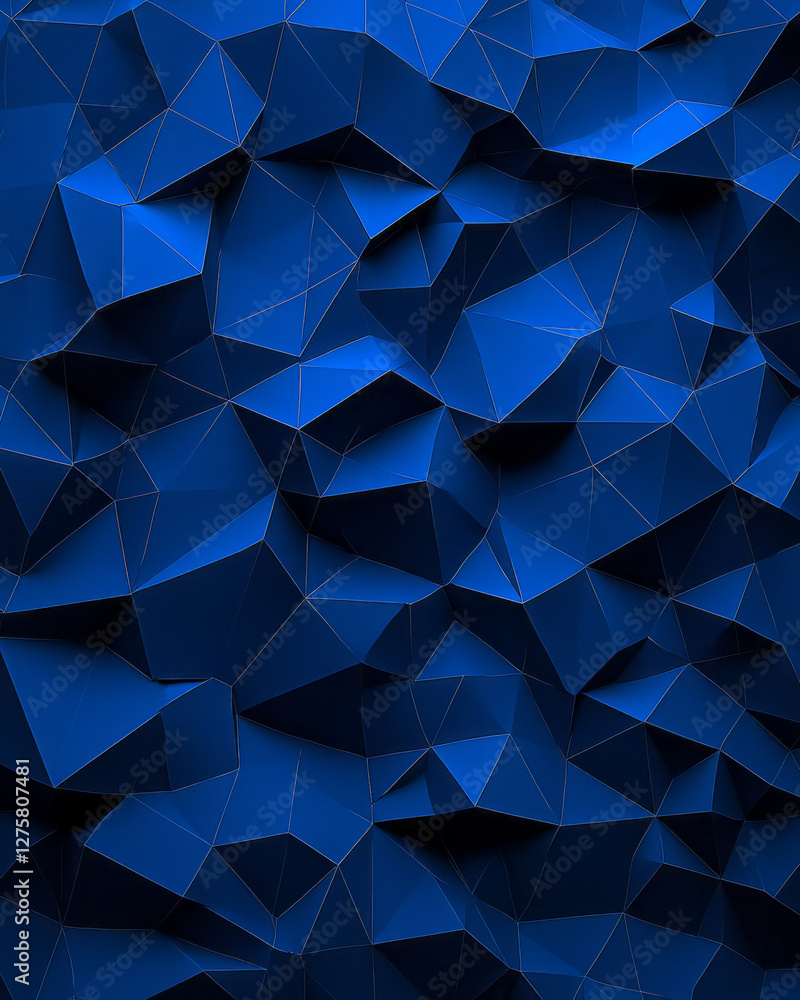 Fototapeta premium Angular mesh terrain rendered in vibrant indigo, each triangle catching subtle iridescent