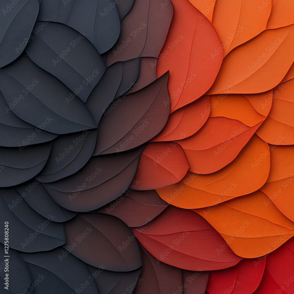 Abstract topographic leaf look formed by curvy black contours on a gradient from bright orange to Abstract topographic leaf look formed by curvy black contours on a gradient from bright orange to