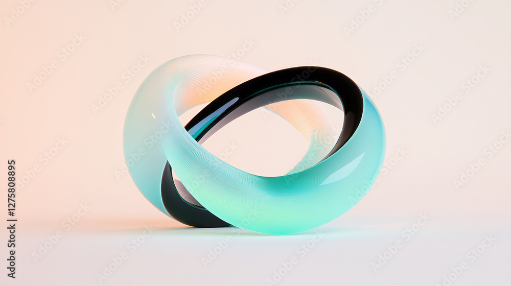Sculptural ring segments in luminous mint and inky black, stacked into an abstract spiral lit by Sculptural ring segments in luminous mint and inky black, stacked into an abstract spiral lit by