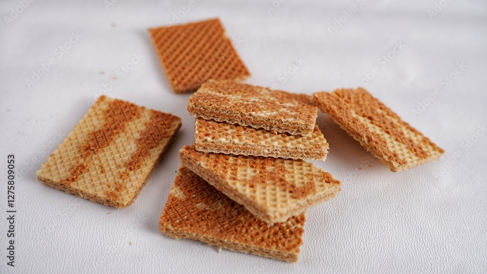 The sweet and layered brown wafers with chocolate and vanilla flavors with closeup view The sweet and layered brown wafers with chocolate and vanilla flavors with closeup view