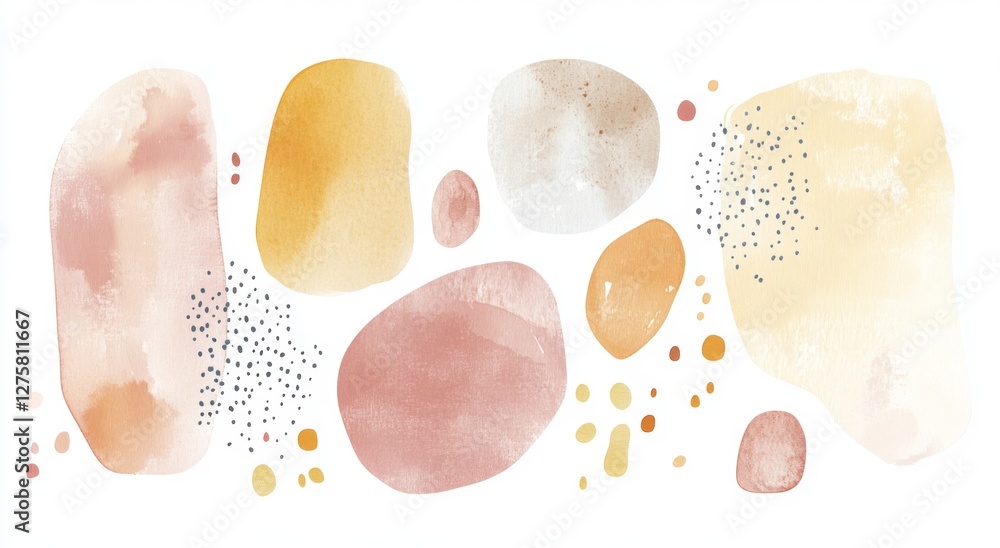 Abstract watercolor shapes, earthy tones, design element, white background, website banner Abstract watercolor shapes, earthy tones, design element, white background, website banner