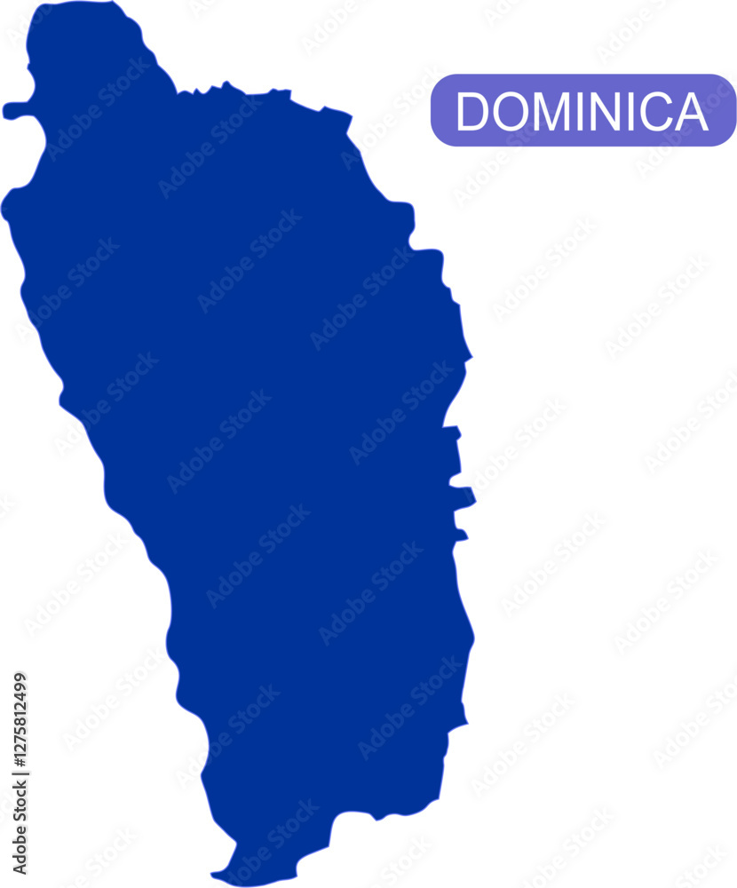 Map of Dominica the mountainous Caribbean island nation in solid blue color Map of Dominica the mountainous Caribbean island nation in solid blue color