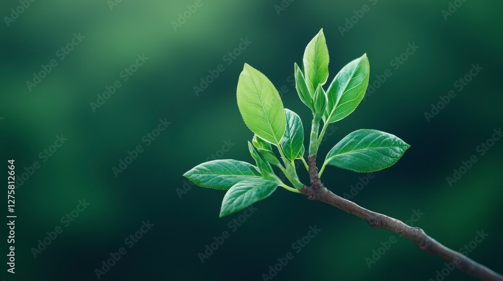 Fresh Green Leaves on a Branch Against a Soft Blurred Background Fresh Green Leaves on a Branch Against a Soft Blurred Background