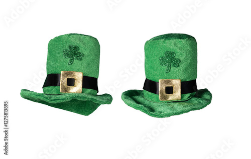 Green Leprechaun hat isolated on transparent background for design. St Patrick's holiday decoration. Leprechaun hat for St. Patrick's party. photo