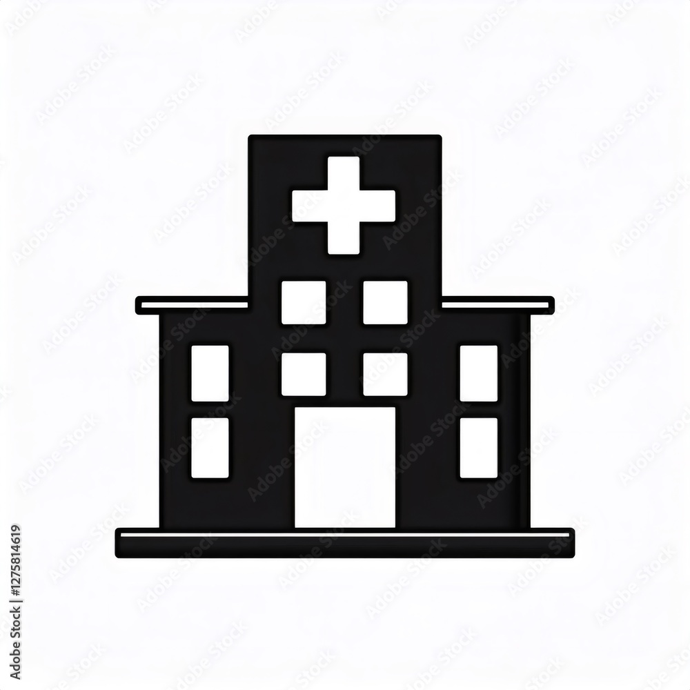 Black and white hospital building representing medical care and healthcare services