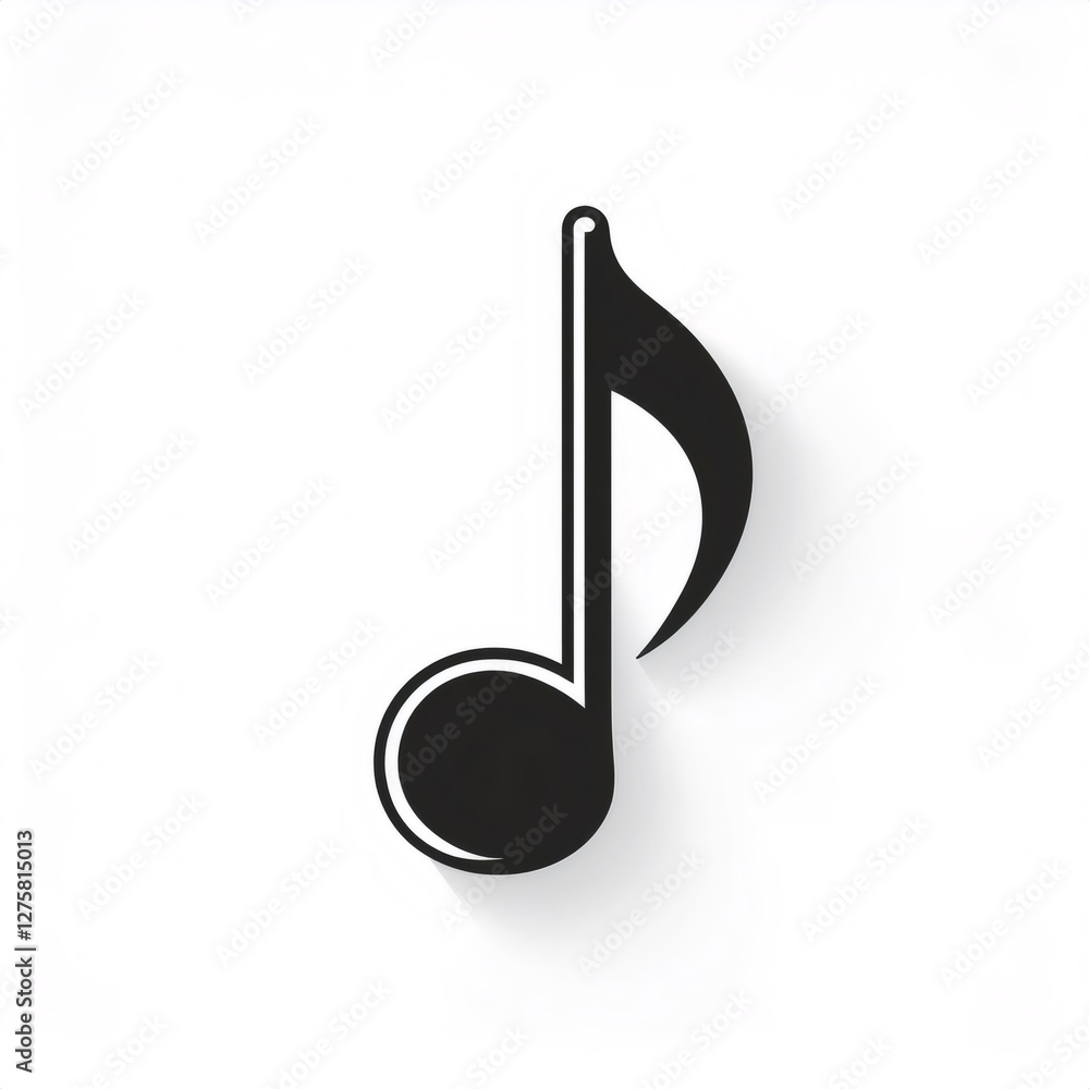 Musical eighth note silhouette creating shadow against pristine white surface Musical eighth note silhouette creating shadow against pristine white surface