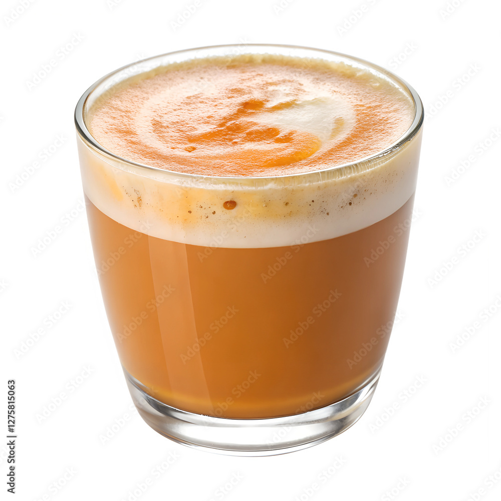 Goguma Latte (sweet potato latte) served in a transparent glass cup. isolated on a transparent background Goguma Latte (sweet potato latte) served in a transparent glass cup. isolated on a transparent background