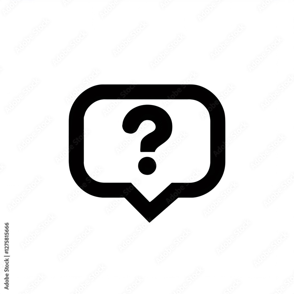 Black question mark inside rounded speech bubble, symbolizing inquiry, wondering, and seeking guidance Black question mark inside rounded speech bubble, symbolizing inquiry, wondering, and seeking guidance