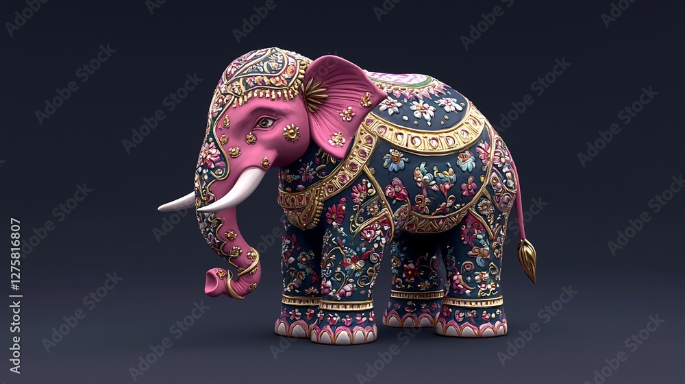 Obraz premium Ornate pink elephant statue, detailed 3D render.