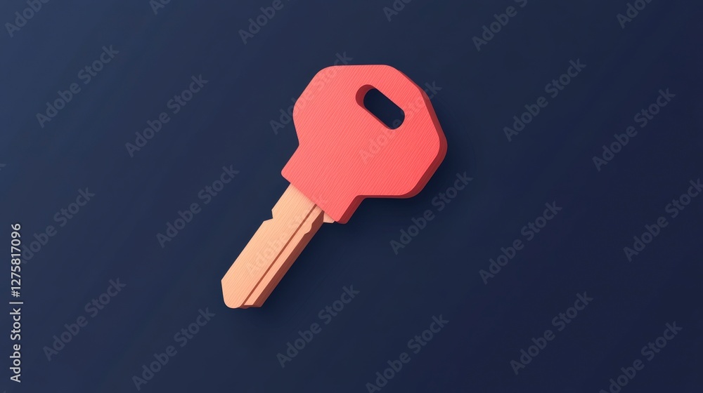 Bright Red Key on Dark Blue Background, Simple and Bold Design Elements Bright Red Key on Dark Blue Background, Simple and Bold Design Elements