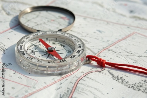Obraz na płótnie Compass on a Topographic Map for Navigation and Exploration