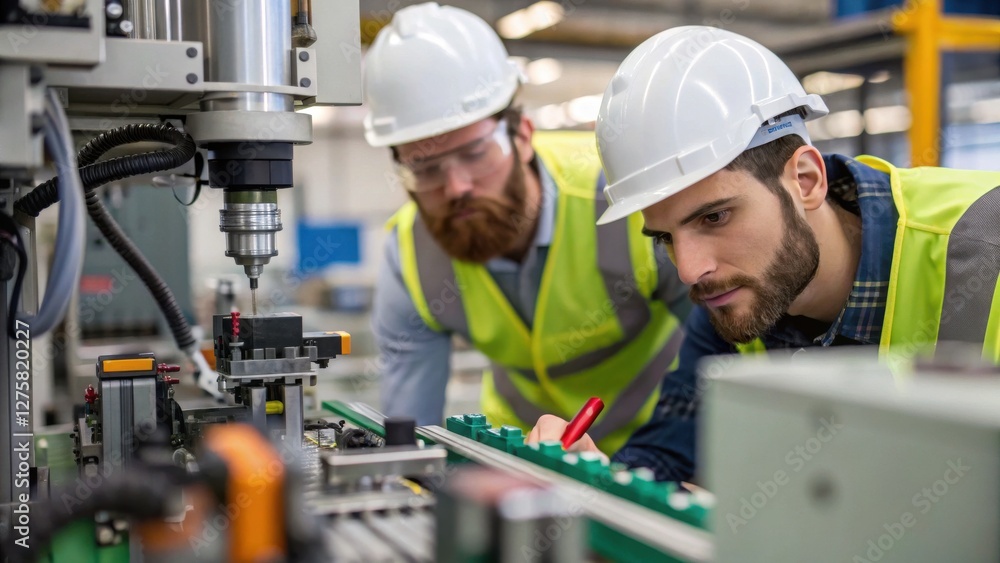 © Wan - Engineers Inspecting Machinery for Quality Control in a Modern Factory Setting © Wan - Engineers Inspecting Machinery for Quality Control in a Modern Factory Setting