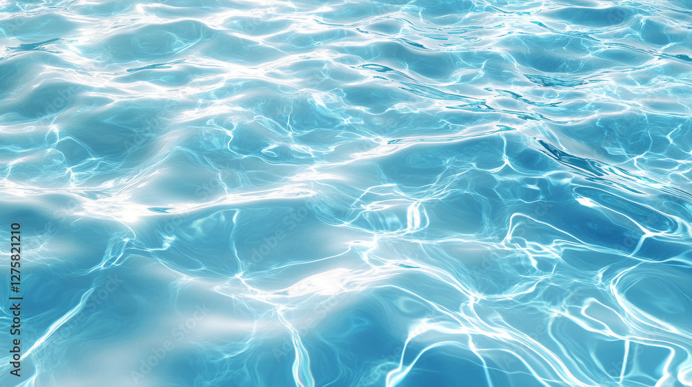 Blue water surface overlay background. Vector realistic illustration of clear aqua waves with light refraction, 3d sea, ocean or swimming pool clean bottom view with abstract shiny ripple texture Blue water surface overlay background. Vector realistic illustration of clear aqua waves with light refraction, 3d sea, ocean or swimming pool clean bottom view with abstract shiny ripple texture