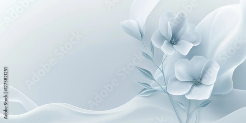 Elegant abstract floral composition in soft pastel blue tones with delicate petals and flowing fabric-like textures, creating a serene and sophisticated aesthetic